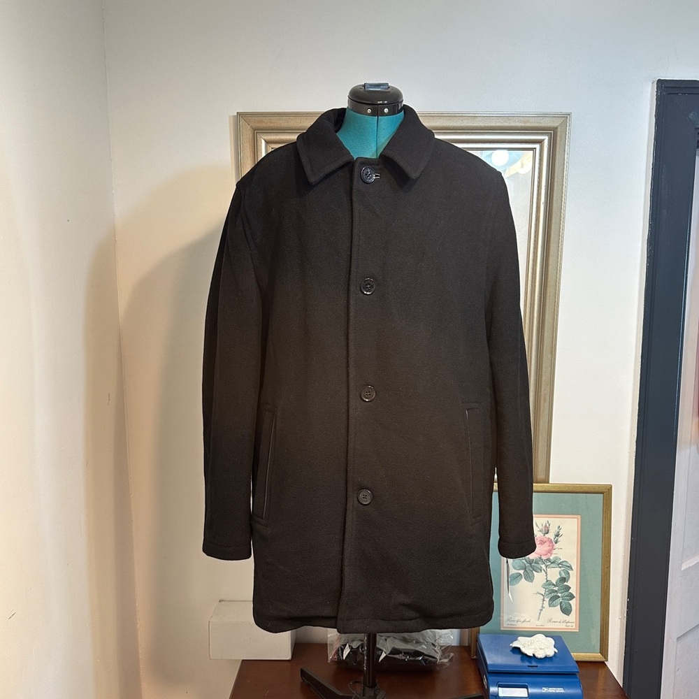 Cole Hasn Signature Black Wool Blend Lined Peacoat Size L/G